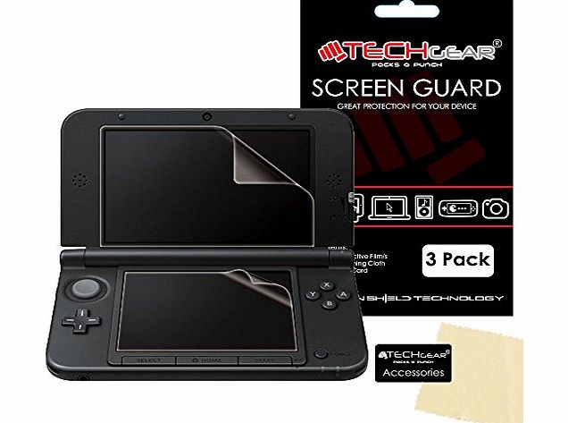 TECHGEAR [3 Pack] Nintendo 3DS XL Top amp; Bottom CLEAR Screen Protectors with Cleaning Cloth - ALSO for New 3DS XL released November 2014